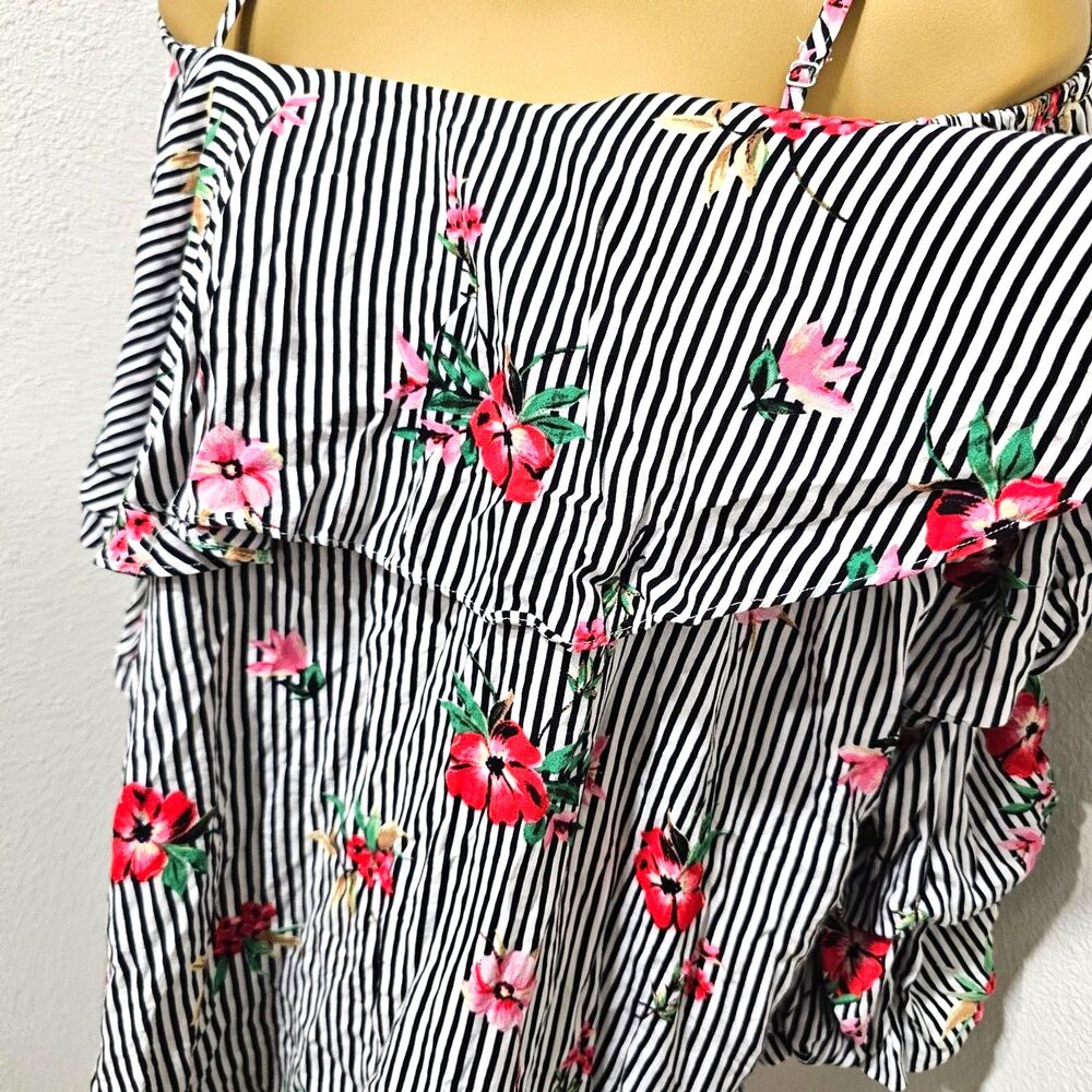 Love J Stripe Floral Off Shoulder Ruffle Top 3X Cottage Boho Chic Balloon Sleeve